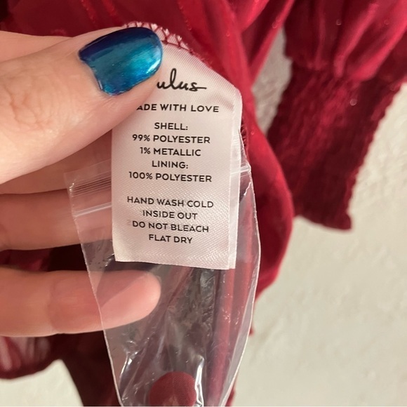 Lulu’s Cheerful Charmer Wine Red Lurex Long Sleeve Mini Dress - Picture 13 of 13